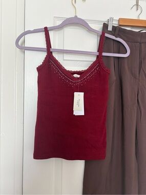 Abercrombie & Fitch Burgundy Lace-Trim Camisole